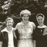 black and white photo of three sisters in the 1980s