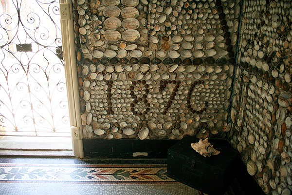 wall mosaic of shells forming the numbers 1876