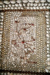 This shell mosaic shows the various journeys and missions of the Sisters of Providence in Indiana.