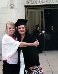 Crystal Maners, right, at her GED graduation ceremony with Educational/Family Services Director Penny Sullivan.