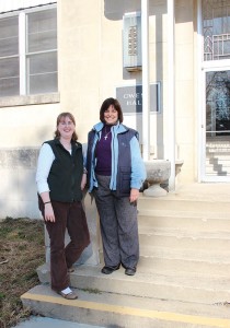 Novice Sister Arrianne Whittaker with Director of Novices Sister Janice Smith outside Owens Hall at Saint Mary-of-the-Woods.