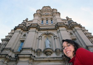 Amy Miranda outside the Church of the Immaculate Conception