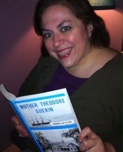 Rosie Blankenship with Saint Mother Theodore Guerin's Journals and Letters.