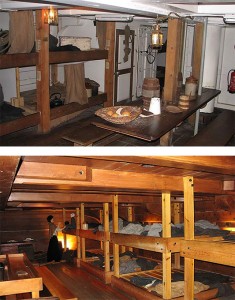 These images illustrate the real-life conditions on board ships, such as the "Cincinnati."