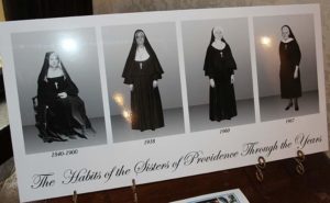 One of the displays in the exhibit features the different looking habits sisters have worn throughout the years.