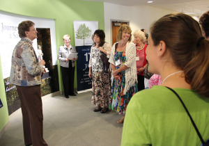 Sharing the story of Saint Mother Theodore Guerin. From left, Sisters Dawn Tomaszewski and Diane Mason lead a sneak-preview tour of the nearly completed shrine of Saint Mother Theodore during the Providence Candidate-Associate orientation in October.