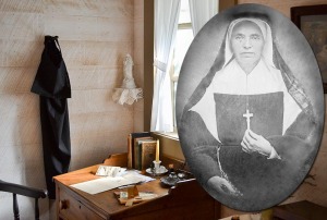 Saint Mother Theodore Guerin and her writing desk with artifacts from her life as will be on display in the new shrine which will open to the public on Oct. 25 at Saint Mary-of-the-Woods, Indiana.