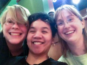 Blog author Providence Associate Kaitlyn Willy hanging out with and building community with Sisters Dana Bato and Arrianne Whittaker.