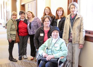 Sister Carole Kimes, second from left, accompanies a group from her parish on a tour of the shrine of Saint Mother Theodore Guerin at Saint Mary-of-the-Woods.