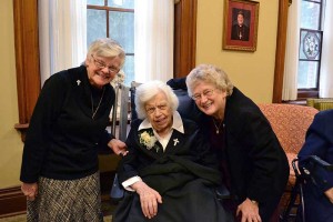 2015 80-year Jubilarian Sister Mary Terence Haag (center) with Sister Denise Wilkinson (left) and Sister Jenny Howard.