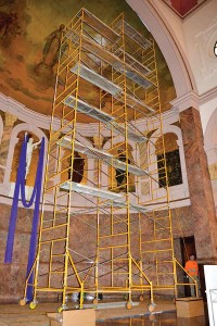 Workers from Garmong Construction and Sycamore Engineering replaced light bulbs with LED lighting in the Church of the Immaculate Conception in February.