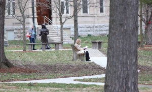 Providence Associates spend time in quiet reflection on the grounds at Saint Mary-of-the-Woods during the retreat.