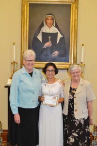 Vicar Sister Lisa Stallings (left) with Sister My Huong Pham (center) and General Superior Sister Denise Wilkinson during Sister My Huong's 25th Jubilee celebration.