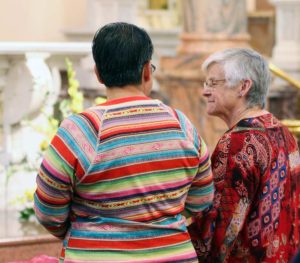 Blog post author and General Superior Sister Denise Wilkinson, right, shares a moment of joy with Sister Joni Luna on the day of Sister Joni's first vows as a Sister of Providence.