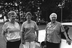 Sister Loretta Schafer (right) with Sister Kay Manley (left) and Sister Jenny Howard (center). This photo was taken in 1992.