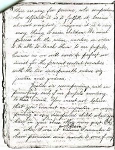 Saint Mother Theodore Guerin's hand-written notes on instructing children.