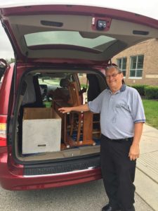 Providence Associate Sandra Hartlieb's husband Ron packs her up and drives her to new locations so she can share Saint Mother Theodore Guerin with others.