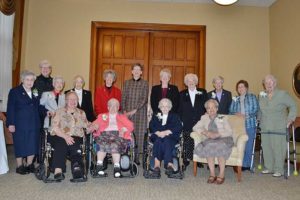 Sisters of Providence 70-year Jubilarians Sister Joanne Cullins, Sister Mary Mark Dede, Sister Marie Alexis Geiger, Sister Lois Ann Stoiber, Sister Adele Beacham, Sister Margaret Ann Wilson, Sister Anita Bechert, Sister Mary Maxine Teipen, Sister Mary Lois Hennel and Sister Caroline Hatch were honored on Dec. 8, during the annual Senior Jubilee Celebration. They were joined by the General Council, including Sister Dawn Tomaszewski, Sister Lisa Stallings, Sister Mary Beth Klingel, Sister Jeanne Hagelskamp and Sister Jenny Howard. Not pictured: 70-year Jubilarians Sister Adelaide Ortegel and Sister Marie Brendan Harvey.