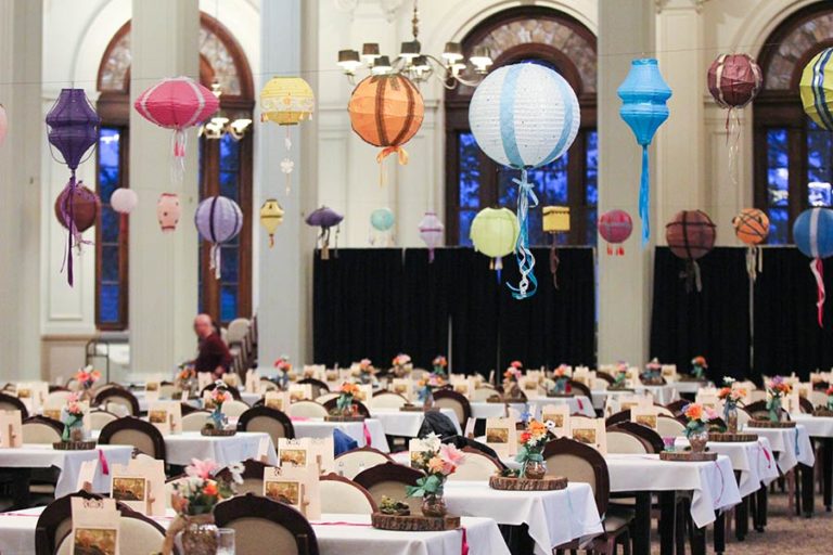 O'Shaughnessy Dining Room venue decorated for a special event with colorful lanterns.