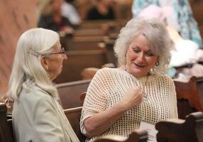 Providence Associate Helen Knight (right) speaking with companion Sister Dorothy Rasche.