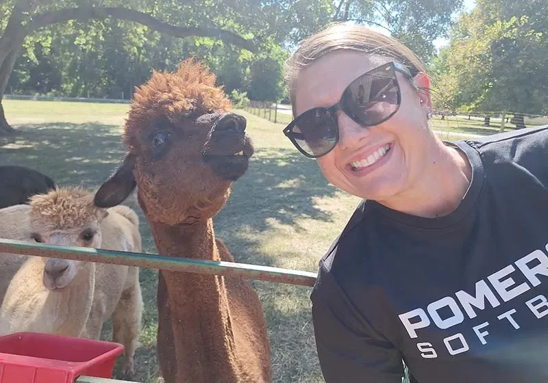 Shannon Hamilton with some of our alpacas!