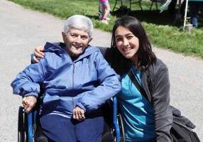 Teen Volunteer Sophia Miranda, right, with Sister Kathleen Desautels