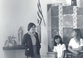 Sister Anne Therese Falkenstein, who currently ministers as a General Officer, began her teaching career at Saint Anthony of Padua in Gardena, California, where she ministered from 1982-87. Here she is photographed with students at the school.