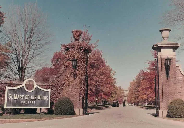 A photograph of The Avenue and gate at Saint Mary-of-the-Woods.