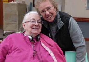 Judy today, at right, volunteering at Providence Health Care at Saint Mary-of-the-Woods with Sister Loretta Picucci