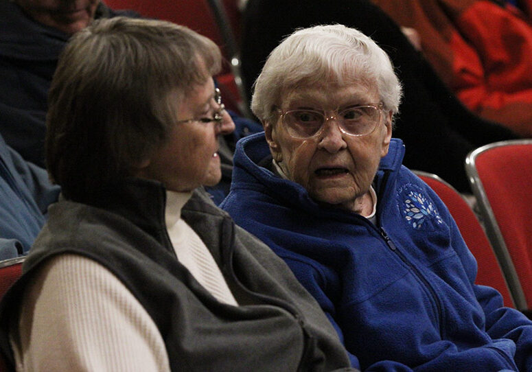 Sister Joann Quinkert (right) with Providence Associate Debbie Griffey at the Carrie Newcomer concert.