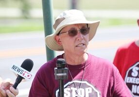 Sister Barbara Battista speaking at a July press conference prior to the federal government's resumption of executions.