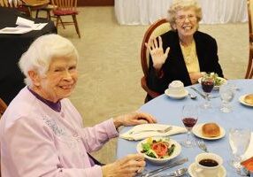 Sister Lucille Nolan (back), who celebrated 75 years with the Congregation, with her sister, Sister Carol Nolan during a special dinner.