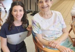 Sister Mary Lou Ruck (right) with Volunteer Services Coordinator Sarah Knoblock.