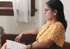 Sister Stephanie at silent prayer before the entrance ritual