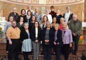 New Providence Associates 2022! Front row from left: Susan Yochum, Theresa Stinson, Kara Wilson, Cynthia Chapa Garcia, Ann Clem, Marilyn Antonik. Second row from left: Della Gunning, Tara Ronda, Tracy Van Auken, Laura Tucker, Lisa Collins, Janet Roth and Michael Tosick. Back row from left, Co-Director Sister Susan Paweski, Brenda Kyle, Martha Pluckebaum, Felicia Tiritilli-Davis, Sheila Lauck, Diane Orr-Schafer, and Co-Director Debbie Dillow. At top, Mary Ellen Savage and Elyse Turula.