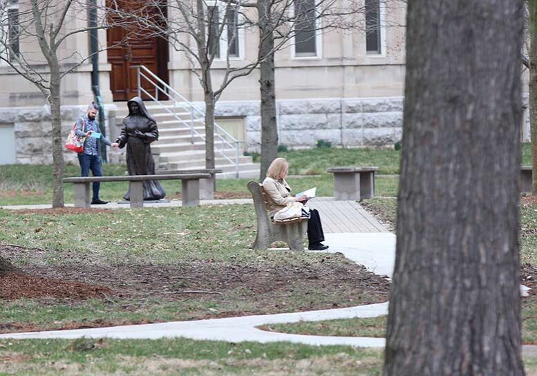Providence Associates spend time in quiet reflection on the grounds at Saint Mary-of-the-Woods during the retreat.